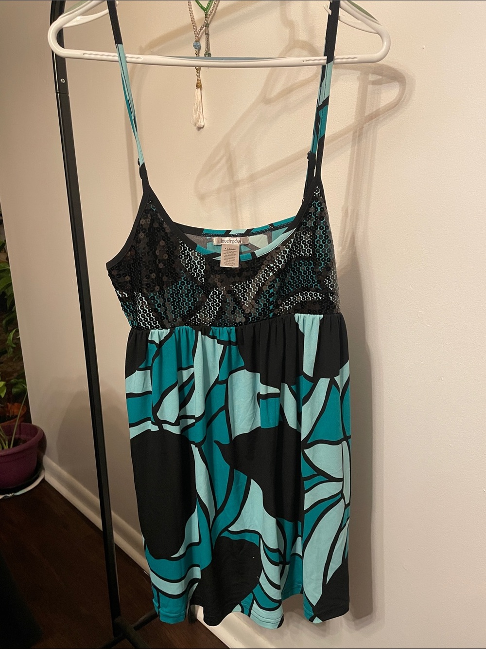Love Rocks Teal & Black Sequin-Trim Dress